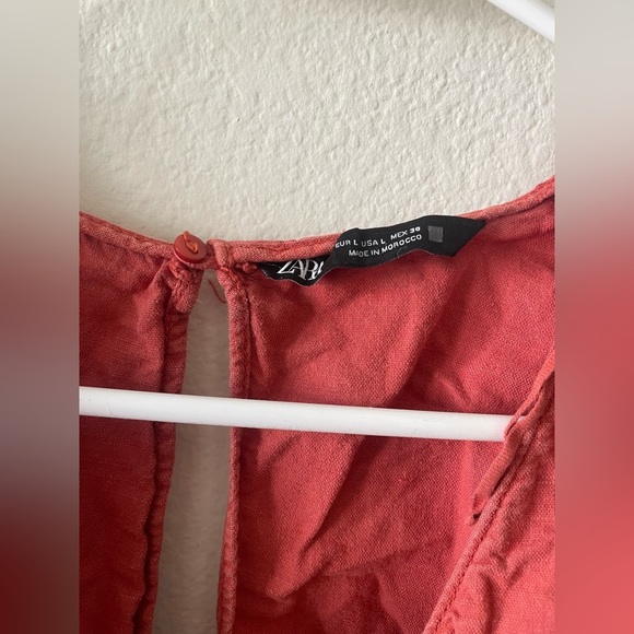 Zara red orange cinched short sleeve romper - Picture 2 of 3